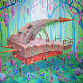 Viktoria Zhornik: 'Silence', 2013 Acrylic Painting, Surrealism. Artist Description:  forest, trees, distance, landscape, machinery, vehicles, weapons, plants, flowers, old, abandoned ...