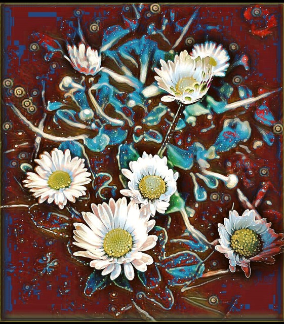 Artist Tatum Parks. 'A Patch Of Daisies: In Red' Artwork Image, Created in 2017, Original Watercolor. #art #artist