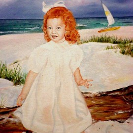 Terri Flowers: 'Allens Redhead Girl on Beach', 2008 Acrylic Painting, Portrait. Artist Description:   Redhead girl on beach, wearing dress in sand and sun ...