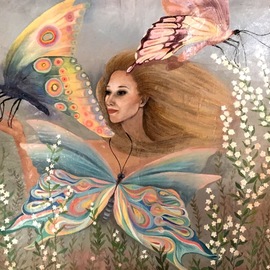 Tea Pokrajcic: 'nina', 2017 Oil Painting, Surrealism. Artist Description: oil on canvas, butterfly, jasmine, girl...