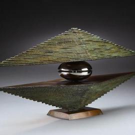 Ted Schaal: 'Mirage', 2007 Bronze Sculpture, Abstract Landscape. Artist Description:  This bronze and stainless steel sculpture was inspired by the way light refracts and distorts on the horizon. It is my attempt to represent something ethereal in a solid form. ...