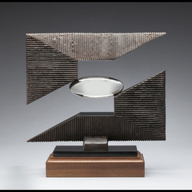 Ted Schaal: 'horizon', 2016 Bronze Sculpture, Abstract. Artist Description: This bronze and mirror polished stainless steel sculpture appears to defy gravity with its  delicately balanced yet structurally sound composition. ...