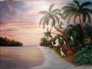 Teri Paquette: 'herons roosting', 2020 Oil Painting, Seascape. WHILE IN FLORIDA- THIS WAS A USUAL EVENING SCENE- HERONS READY FOR NIGHT TIME- PAINTED ON STRETCHED CANVAS...