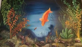 Terri Cabral: 'happy goldfish', 2004 Acrylic Painting, Animals. A happy goldfish swimming in his tank. ...
