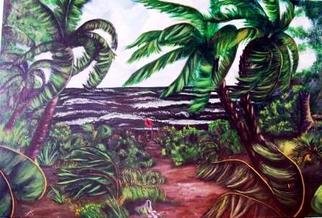 Terri Cabral: 'storm warnings', 2003 Acrylic Painting, Seascape. A hurricane storm approaching whipping up the waves and the trees on the beach. ...