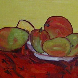 Terri Higgins: 'Mangoes and Red Cloth', 2002 Oil Painting, Still Life. Artist Description: They Didn' t Quite Fit With UsMangoes and Red Cloth...