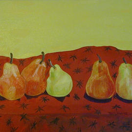 Terri Higgins: 'The Clique', 2003 Oil Painting, Still Life. Artist Description: Cliques exist in every society, even pears aren' t immune. Oil on Canvas...