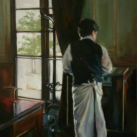 Thalia Stratton: 'Waiter at Work', 2009 Oil Painting, Interior. Artist Description:   Dining Interior  ...
