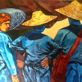 Than Htike: 'Three Pa O Ladies', 2010 Acrylic Painting, Portrait. Artist Description: Pa O is one of the indigenous race in our courtry who lives in Northern Shan State and Kachin State.They are very simple and honesty in their life style. The open market day is held in one day in a week , so the sellers near village as ...
