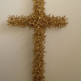 Robert Haifley: 'Gold Over Sin', 2015 Wood Sculpture, Religious. Artist Description:  Toothpick Sculpture titled Gold Over Sin. This piece contains over 6,500 small narrow toothpicks. Each toothpick had to be individually cracked in 2- places then glued together to form a small thorn. This process is extremely time consuming but rewarding to me as a sculptor. Each individual ...