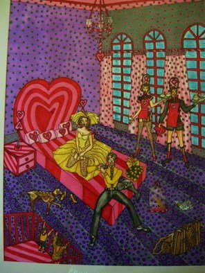 Theodore Kennett Raj: 'just  married', 2009 Other Painting, Humor.  this picture looks at the humourous aspect of a just married couple who have a instant family ...