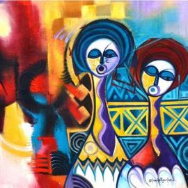Egunlae Olumide: 'sisters', 2019 Oil Painting, Abstract Figurative. Artist Description: Two ladies is a representation of average African local women especially when going to ceremony or special outing. It is executed in oil and embedded in powerful African motifsPaintingTitle - SistersMaterials: canvas, oil Dimensions: 90H x 120W  cm Year of Creation: 2017PRICE : Dhs 8500...