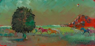 Thierry Merget: 'Cheval liberte 3', 2015 Acrylic Painting, Surrealism.                      horses, sun, gallop, bridge, city, landscape,      autumn, spring, saison, sumer, winter, boat, observatory, baloon,                  ...