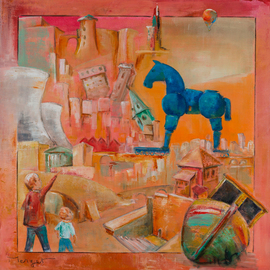 Thierry Merget: 'Les chemins de la liberte 9', 2015 Acrylic Painting, Surrealism. Artist Description: , travel, bridge, forest, books, balloon, horse, chess, babel, window, factory, child, girl, boat, history, red horse, castle, babel, bridge, stair, , bird, scarecrow, tower, book, reader, woman, girl, dream, boat, monument, vanitas, horse, child, boat, checkerboard, castle, plane, bridge, babel, autumn, spring, saison, sumer, winter, boat, observatory, baloon,factory, ...