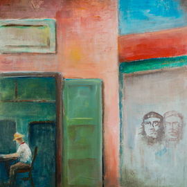 Thierry Merget: 'Village a cuba', 2015 Acrylic Painting, Surrealism. Artist Description:    Cityscape Building Walls Graffiti window che guevaracubarevolutionsur bois, revolution, grafiti,  ...