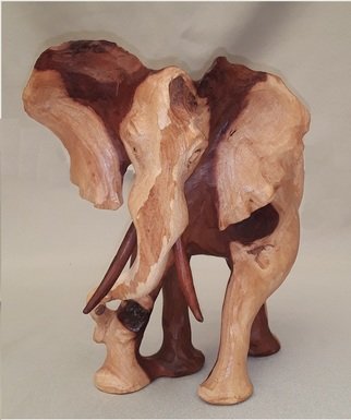 Ruben Roos: 'mopane root carved elephant', 2019 Wood Sculpture, Animals. Unique Mopane Tree Root Carved Elephant.Size: 17x17x13cm, 500g...