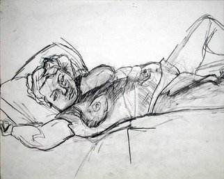 Timothy King: 'Reclining Model', 1998 Pencil Drawing, nudes. 