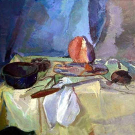 Timothy King: 'Still Life with Knife and Pear', 2003 Oil Painting, Still Life. 