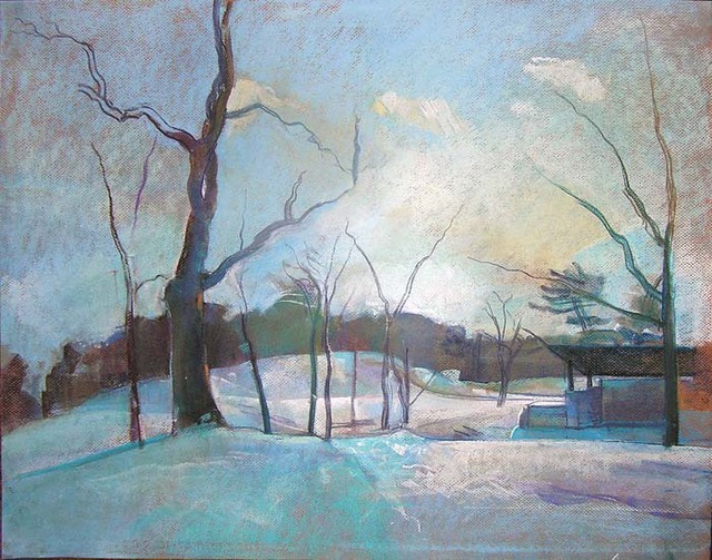 Artist Timothy King. 'Wing Park Band Shell In Winter' Artwork Image, Created in 2008, Original Pastel Oil. #art #artist