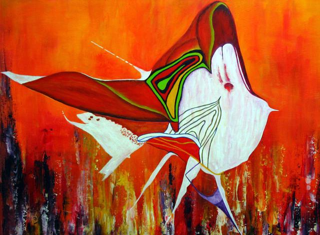 Tineke Kleij-Van Den Boomen  'The Butterflybird', created in 2008, Original Painting Acrylic.