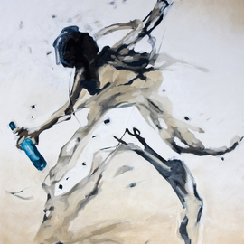 Tirthankar Biswas: 'On the rampage', 2008 Oil Painting, Figurative. Artist Description:  Trying to destroy some thing with throwing stone/ empty bottle  ...