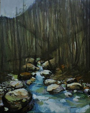 Tiziana Fejzullaj: 'Mountain River', 2016 Oil Painting, Mountains.  Mountain River ...