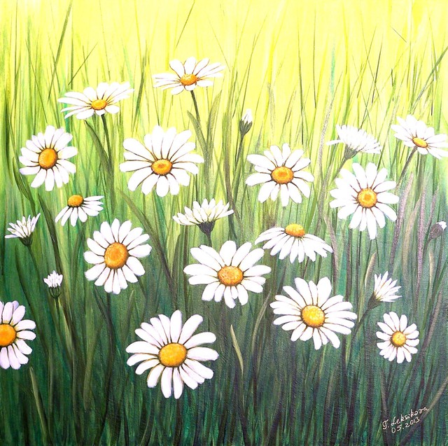 Artist Tatyana Leksikova. 'Daisies Blossom' Artwork Image, Created in 2013, Original Painting Oil. #art #artist
