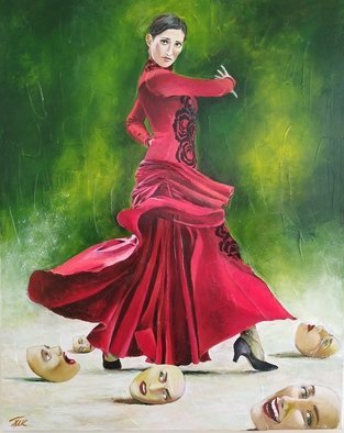 Krisztina T.molnár: 'duende', 2019 Acrylic Painting, Surrealism. The essence of flamenco and art, it is hard to put into words it simultaneously means an inspired state, madness, desire, blood, doom, catharsis, sounds, scents, hot winds and movements.  The duende is a mysterious force that everyone feels, but no philosopher can explain.  It is not action, but magical ...