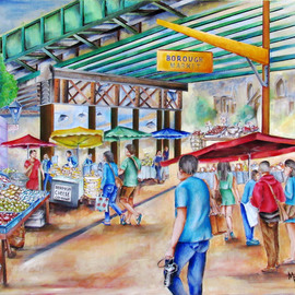 Miriam Besa: 'borough market london', 2019 Oil Painting, Travel. Artist Description: Borough Market is a wholesale and retail food market in Southwark, London, England. It is one of the largest and oldest food markets in London, with a market on the site dating back to at least the 12th century. The market mainly sells specialty foods to the general ...