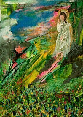 Paulo Medina: 'god clothes the grass', 2023 Acrylic Painting, Religious. Matthew 6, 27- 34...