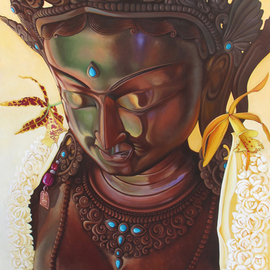 Troy Carney: 'Divine Grace', 2010 Oil Painting, Buddhism. Artist Description:  tara, green tara, troycarney, divine grace, kauai art, artist kauai, hawaii, moloa'a stupa, ...