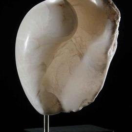 Terry Mollo: 'Mystic', 2006 Stone Sculpture, Sea Life. Artist Description: Inspired by the organic vs. inorganic nature of sea life, shells and sea conches, this piece is carved from a very translucent white alabaster. Light flows through to show a mystical floating embryonic interior. It is mounted on a plain black matte lucite base. ...