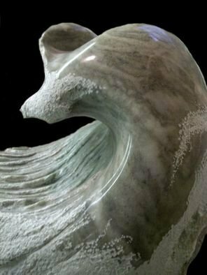 Terry Mollo: 'Next Wave', 2013 Stone Sculpture, Seascape.    Silver Cloud Alabaster carved into a waveform. Stone color and carved texture creates the feel of a wave on a cloudy day, with white foam against a grey/ beige breaking wave.  ...