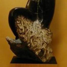 Terry Mollo: 'Three', 2004 Stone Sculpture, Botanical. Artist Description: Three leaves emerge from black Wizard' s Mist alabaster. 29 high includes raw wood base. This is a full side view....