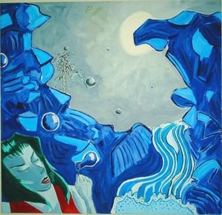 Tim Tero: 'midnight waterfall', 2002 Oil Painting, Abstract Figurative.  another one of my paintings with a bit of japanese influence. with some erotic overtones.  ...