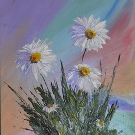 Natalia Kolesnichenko: 'favorite daisies', 2017 Oil Painting, Floral. Artist Description: Flowers, daisies, camomiles...