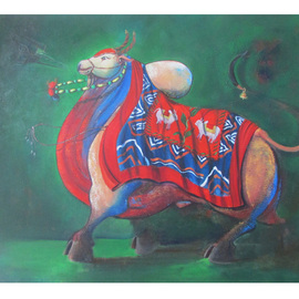 Tushar Jadhav Artwork Rural Life, 2016 Acrylic Painting, Animals