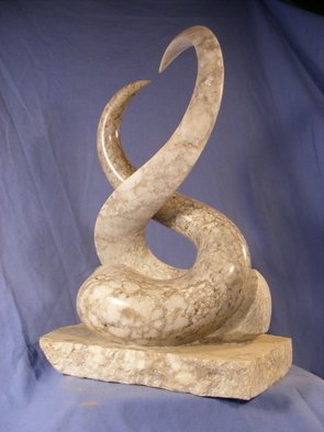 Depasquale Sculptures: ' The Kiss', 2018 Stone Sculpture, Abstract Figurative. This sensual abstract sculpture utilizes the teardrop form,  elongated dramatically.  Leonardo Da Vinci said the teardrop is one of the most dynamic forms because the tip and the round bottom are two opposing shapes in one unifying form.  Nonetheless, this sculpture represents man the triangular unpolished form and the female ...
