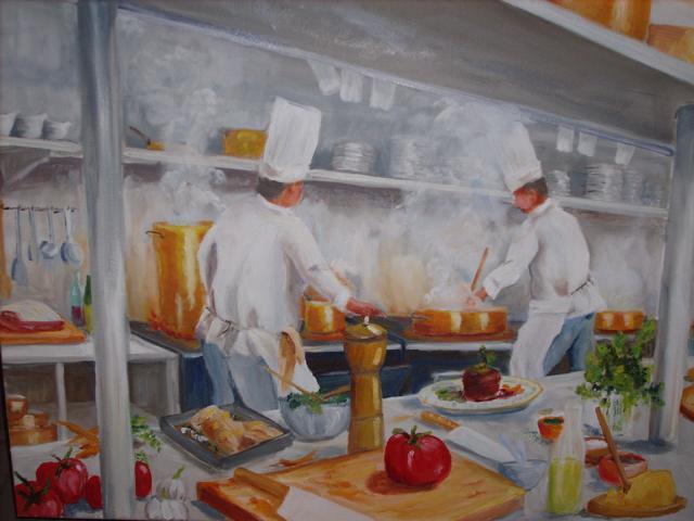 Gerard Bahon  'Cooking Time', created in 2010, Original Painting Oil.
