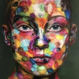 Valentina Andrees: 'anna in colors', 2020 Oil Painting, Portrait. Artist Description: Portrait of a woman with color swatches...