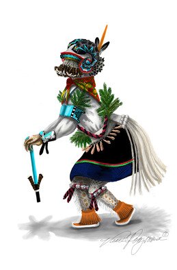 Vance Pooyouma: 'bighorn sheep dancer', 2023 Digital Drawing, Indiginous. With so many figures in the pantheon of my Hopi Religion, certain ones always carried a particular mystical resonance and left that impression on me growing up. The  pavaang  or bighorn sheep dance that is held at my village   Mishongnovi or Second Mesa  on the Hopi reservation, was one that ...