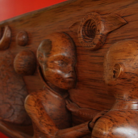 Daniel Holtendorp: 'Obama Meets Samtok', 2014 Wood Sculpture, Life. Artist Description:   wood figure carving. togetherness, all humans as one.  ...