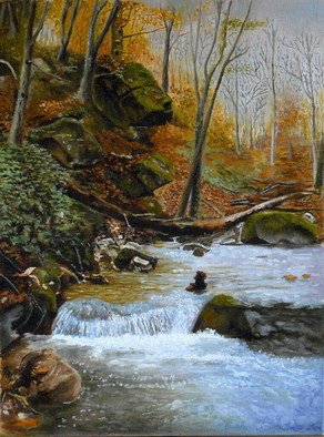Vasily Zolottsev: 'Autumn in Caucasus  The river Skakuha', 2008 Oil Painting, Mountains.  Caucasus at Tuapse in Russia. ...