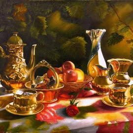 Vasily Zolottsev: 'The memories Tea together', 2010 Oil Painting, Still Life. Artist Description:   There is something to recall to two people, sitting in a shady arbour and drinking tea. . .  ...