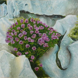 Vasily Zolottsev: 'Triumph of life', 2008 Oil Painting, Still Life. Artist Description:  Plot from a nature.Even in naked rocks the life makes the way and it is symbolical, that in the form of a bunch of flowers. ...