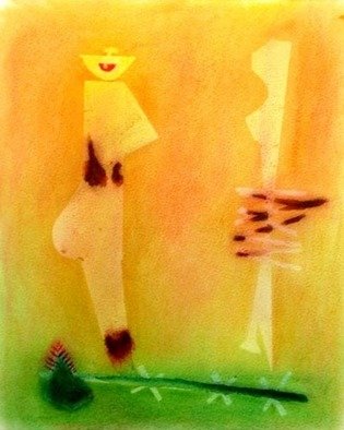 Ved Prakash Bhardwaj: 'hunter', 2007 Pastel, Abstract Figurative.  in our world, man always trye to hold femels. ...