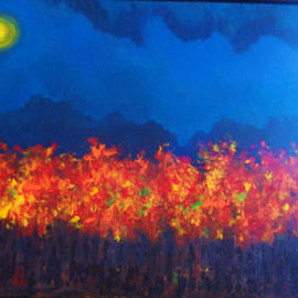Valerie Leri: 'autumn moon', 2015 Acrylic Painting, Landscape. Artist Description: Original painting with gold wood plein air frame. ...