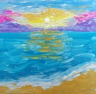 Valerie Leri: 'sun over water', 2017 Acrylic Painting, Beach. Original painting on wood panel with no frame. ...