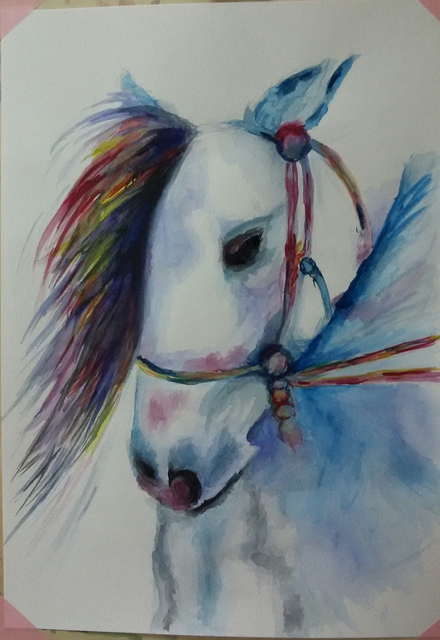 Artist Victoria Zavyalova. 'Bluehorse' Artwork Image, Created in 2016, Original Watercolor. #art #artist