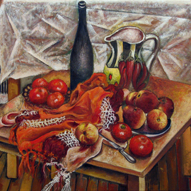 Vladimir Kezerashvili: 'Still LIfe with Peaches and Tomatoes', 2012 Oil Painting, Still Life. Artist Description:  still life, peatches, tomatoes      ...